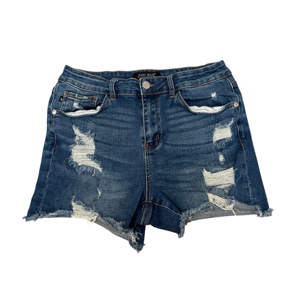 Judy Blue Mid-Rise Destroyed Cutoff Blue Jean Denim Jean Shorts JB150054 size L